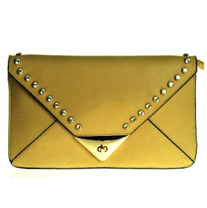 Designer Inspired Leatherette Clutch w/ Rhinestone Pattern and Twist Lock Closure.